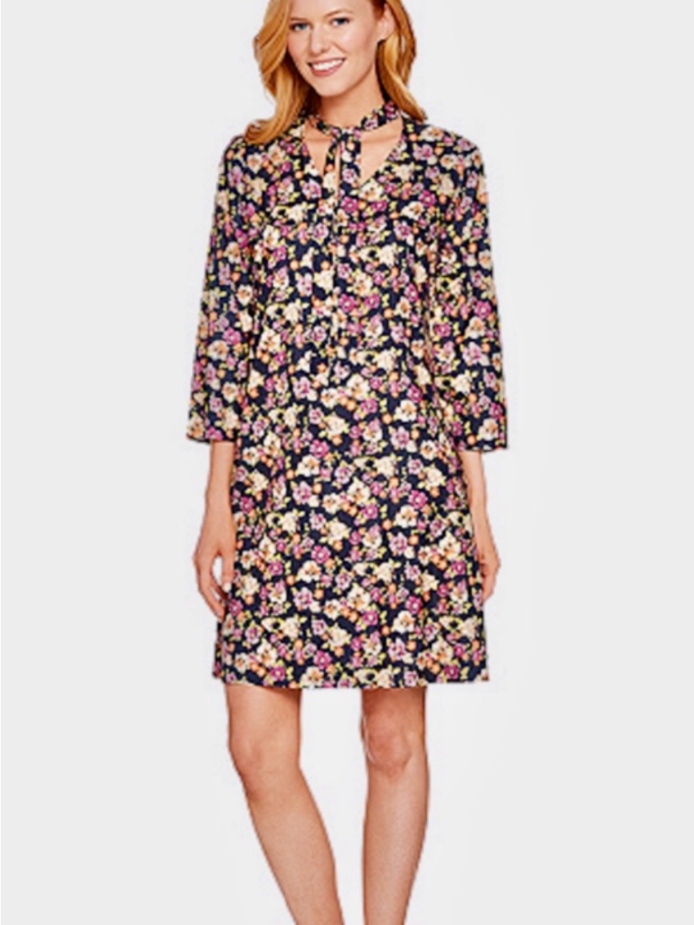 Du Jour Black Floral Blouse with Pink, Yellow, Orange and Green Flowers